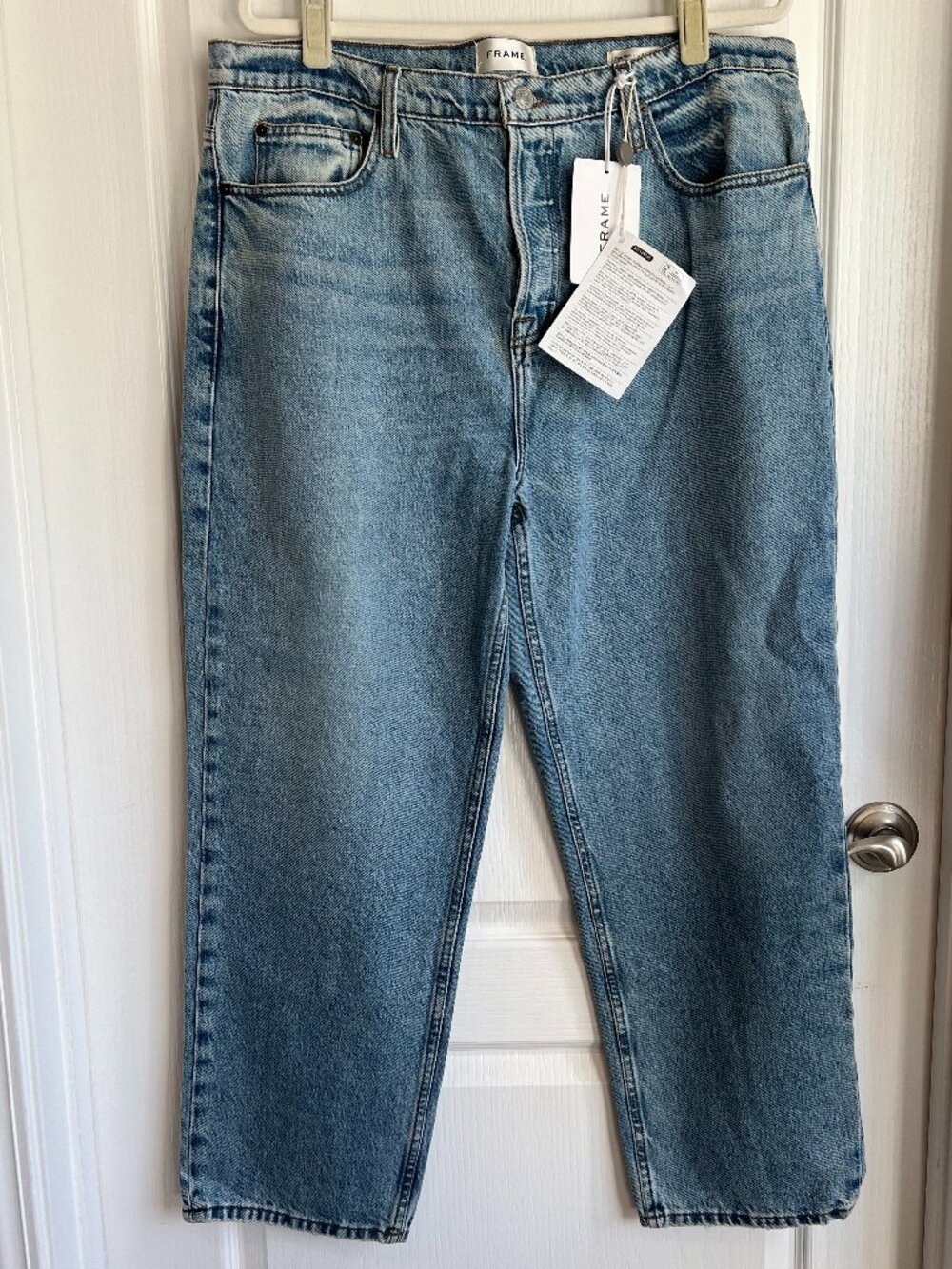 NWT Frame Denim Slouchy Straight Jeans Divine Medium Wash Button Fly Size 32